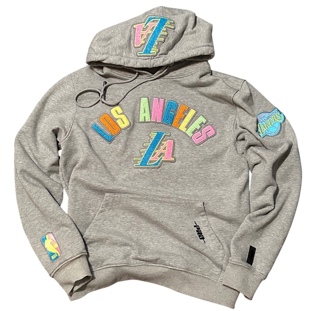PRO Standard Los Angeles‎ Lakers Hoodie Sweatshirt Grey LA Logo NBA Size S